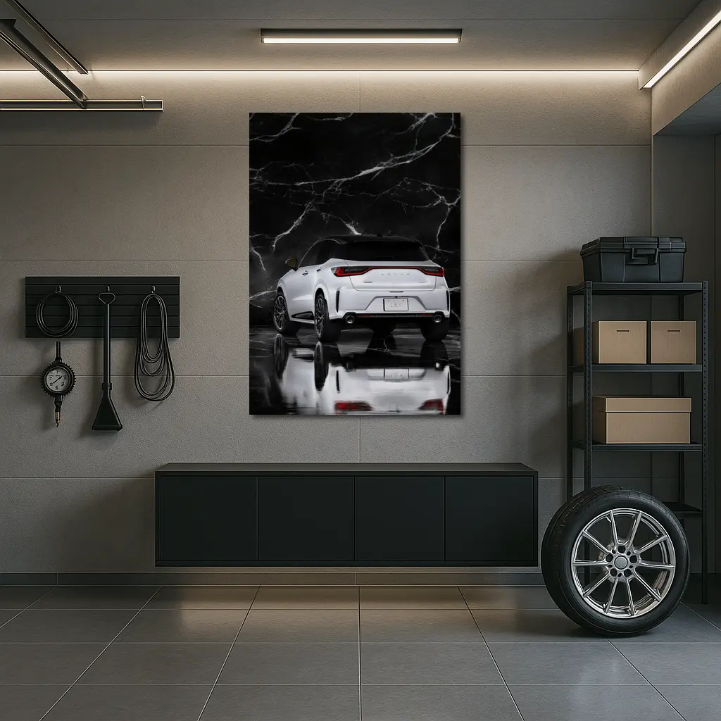 Lexus LBX White SUV Black Marble Background – Wall Art