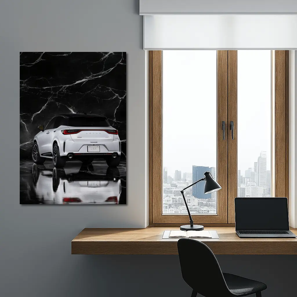 Lexus LBX White SUV Black Marble Background – Wall Art
