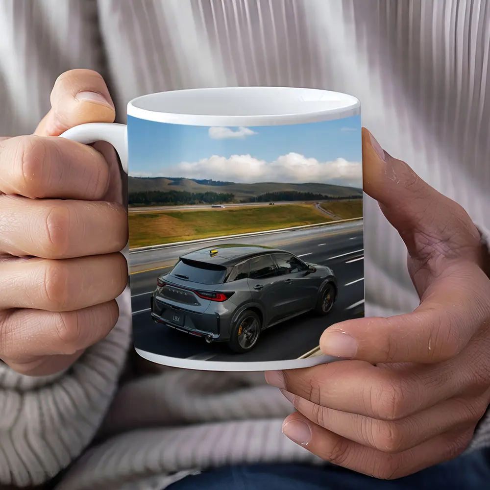 Lexus LBX Driving Open Highway Rolling Hills – Mugs
