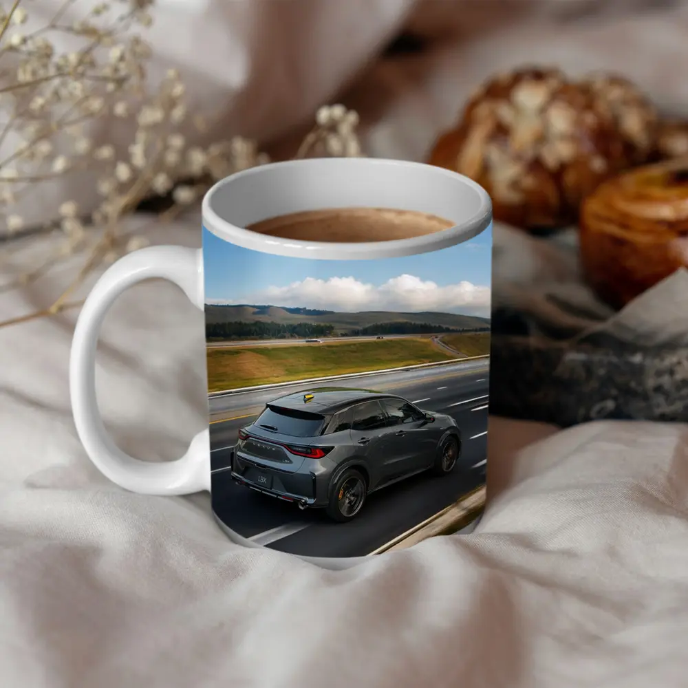 Lexus LBX Driving Open Highway Rolling Hills – Mugs