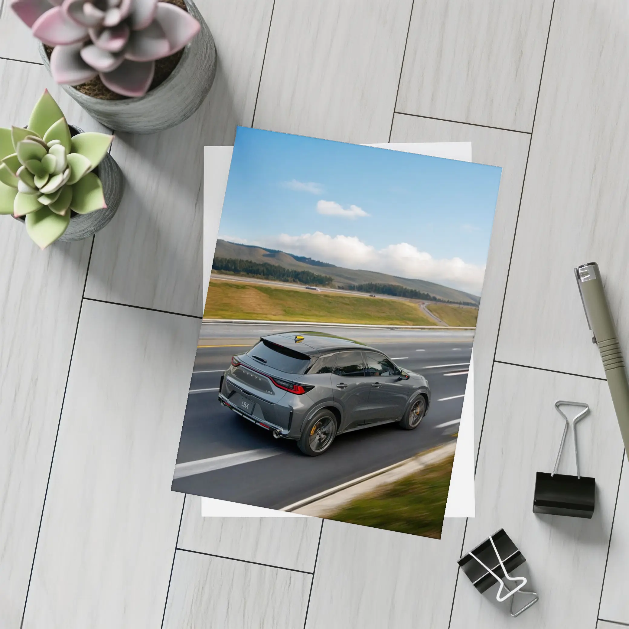 Lexus LBX Driving Open Highway Rolling Hills – Postcards