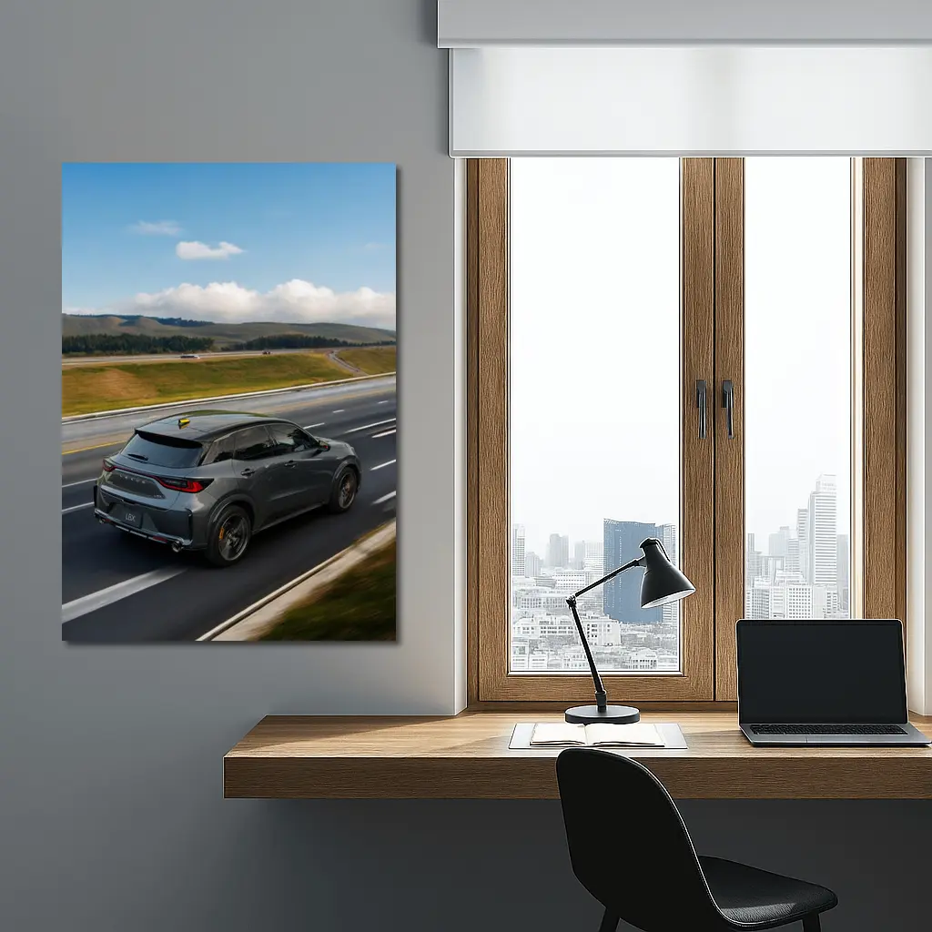 Lexus LBX Driving Open Highway Rolling Hills – Wall Art