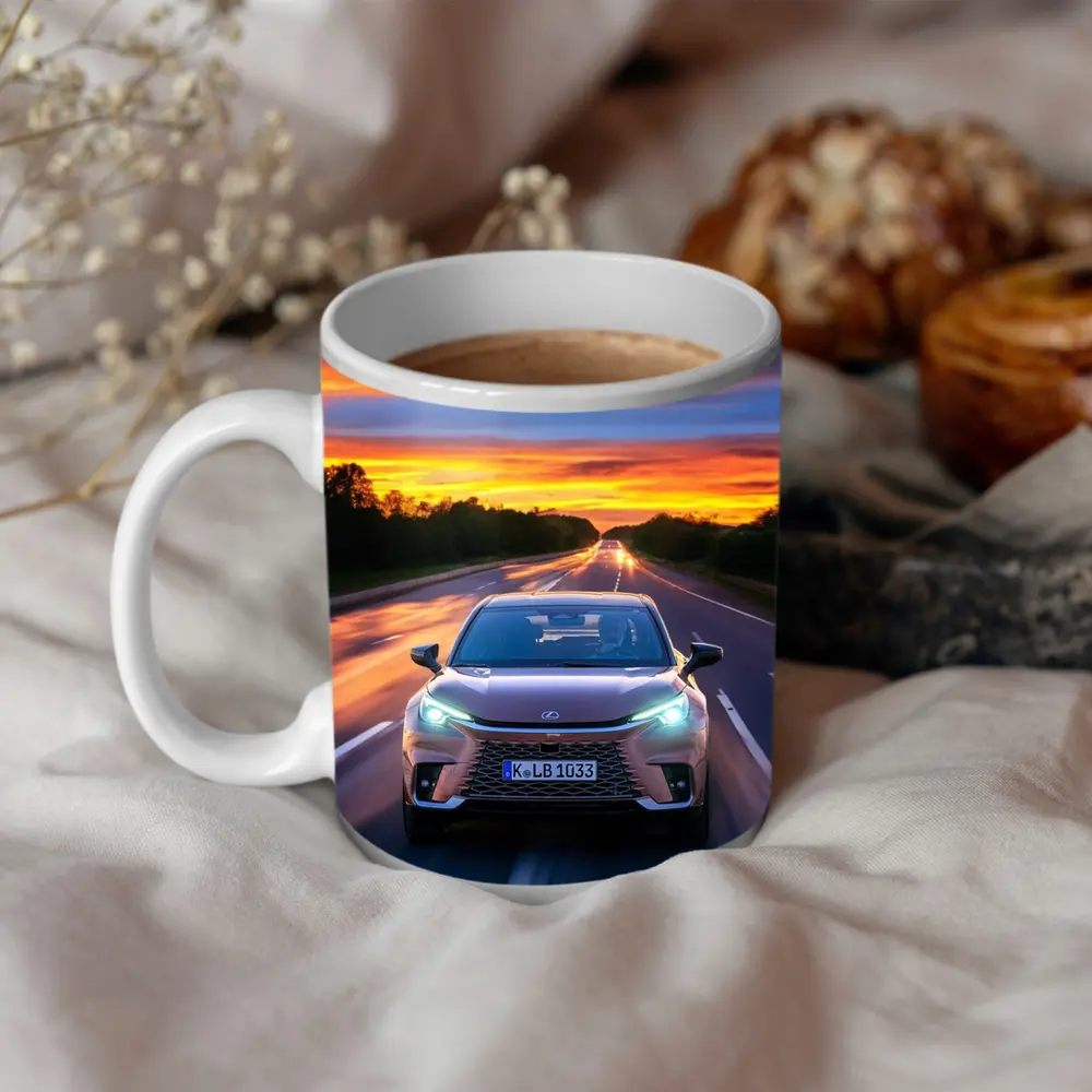 Lexus LBX Driving Highway At Sunset – Mugs