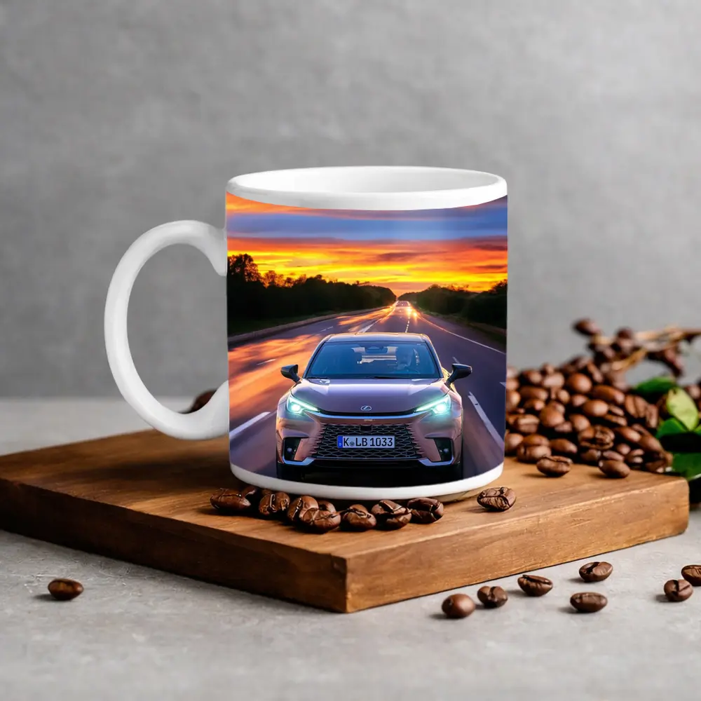 Lexus LBX Driving Highway At Sunset – Mugs