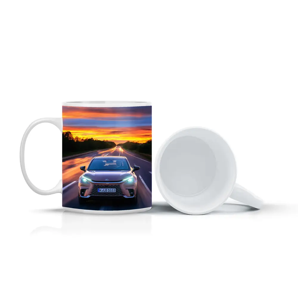 Lexus LBX Driving Highway At Sunset – Mugs