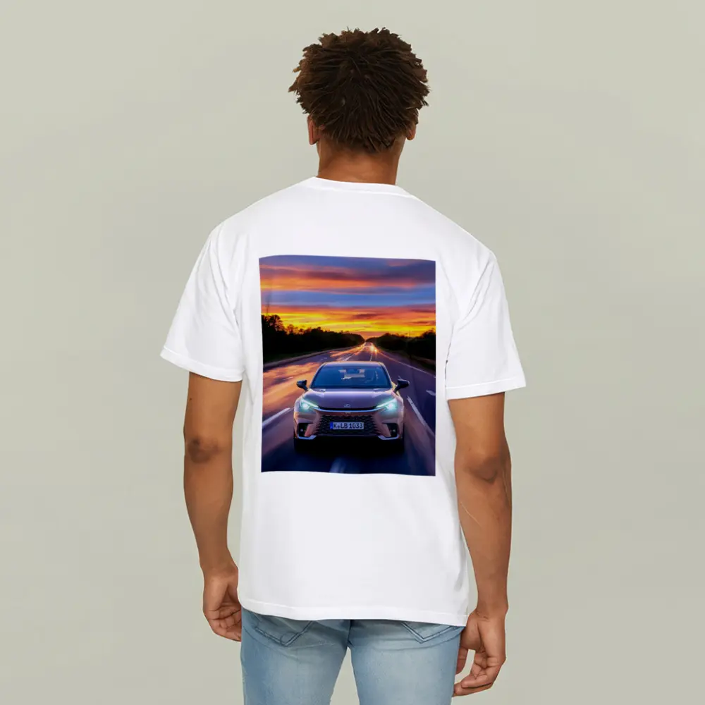 Lexus LBX Driving Highway At Sunset – T-Shirts