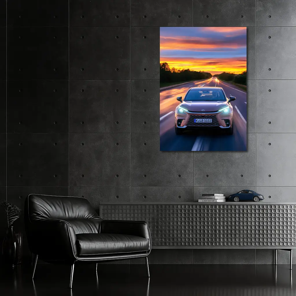 Lexus LBX Driving Highway At Sunset – Wall Art