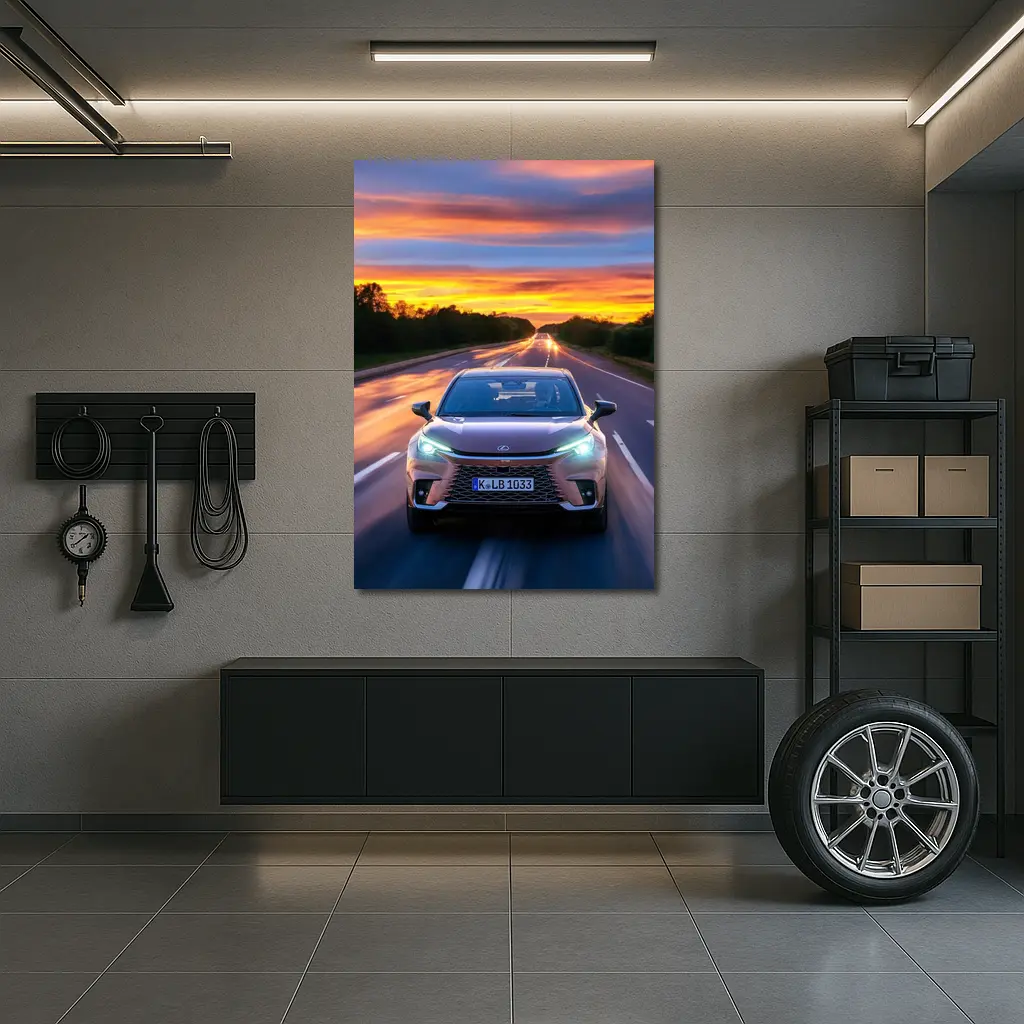 Lexus LBX Driving Highway At Sunset – Wall Art