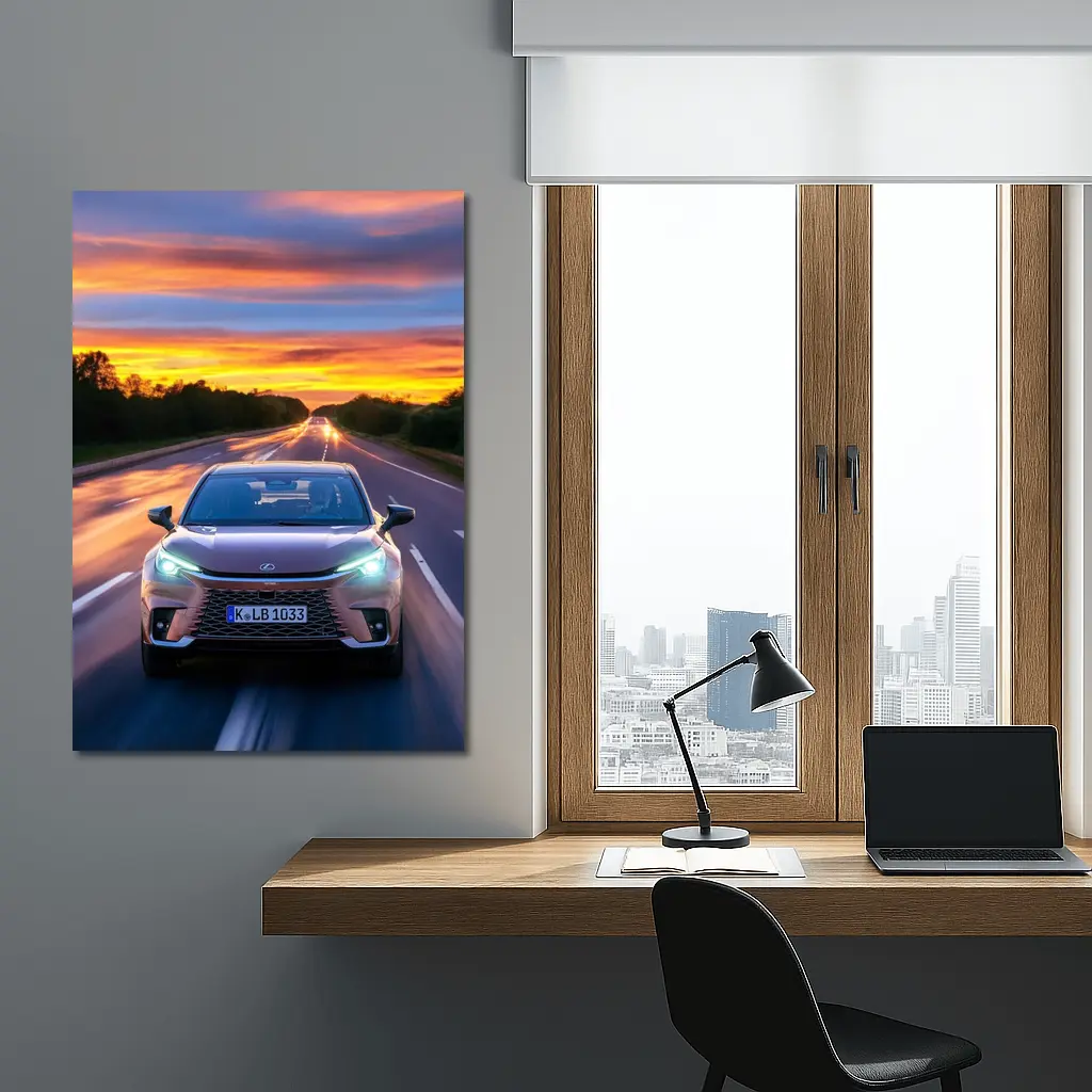 Lexus LBX Driving Highway At Sunset – Wall Art