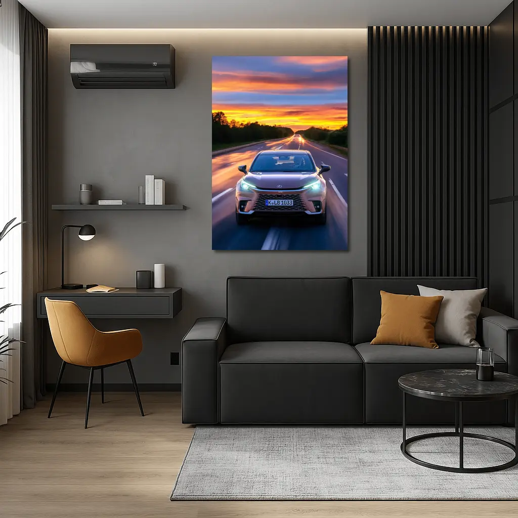 Lexus LBX Driving Highway At Sunset – Wall Art