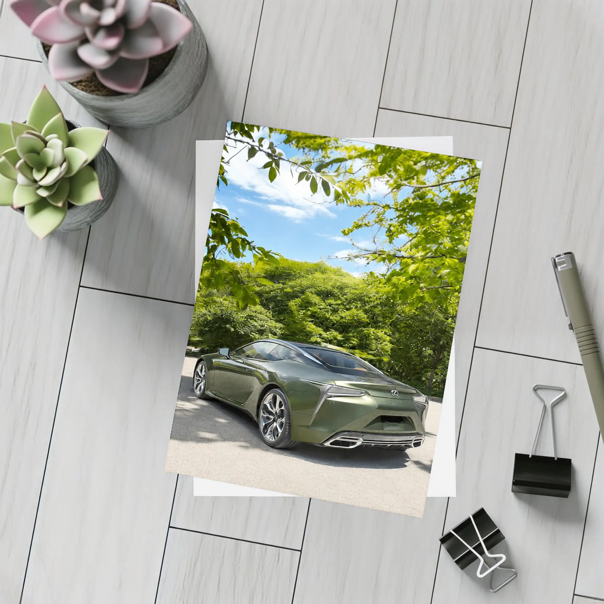 Lexus LC Green Coupe Surrounded By Trees – Postcards