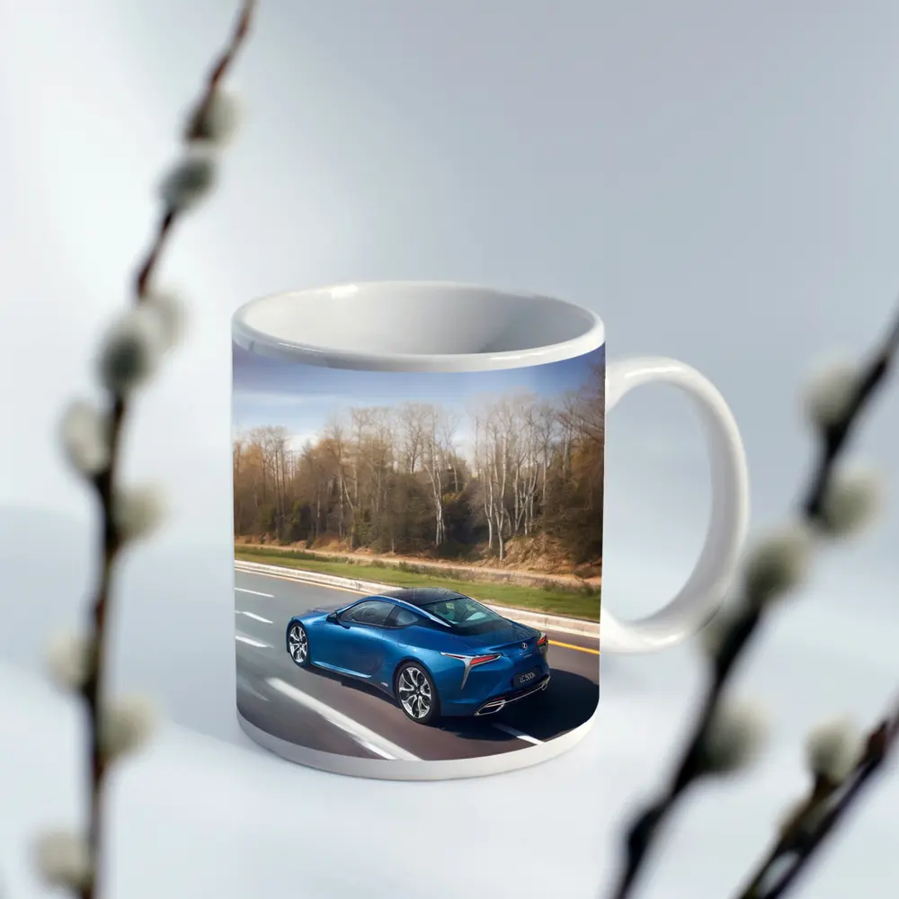 Lexus LC Blue Coupe On Open Highway – Mugs