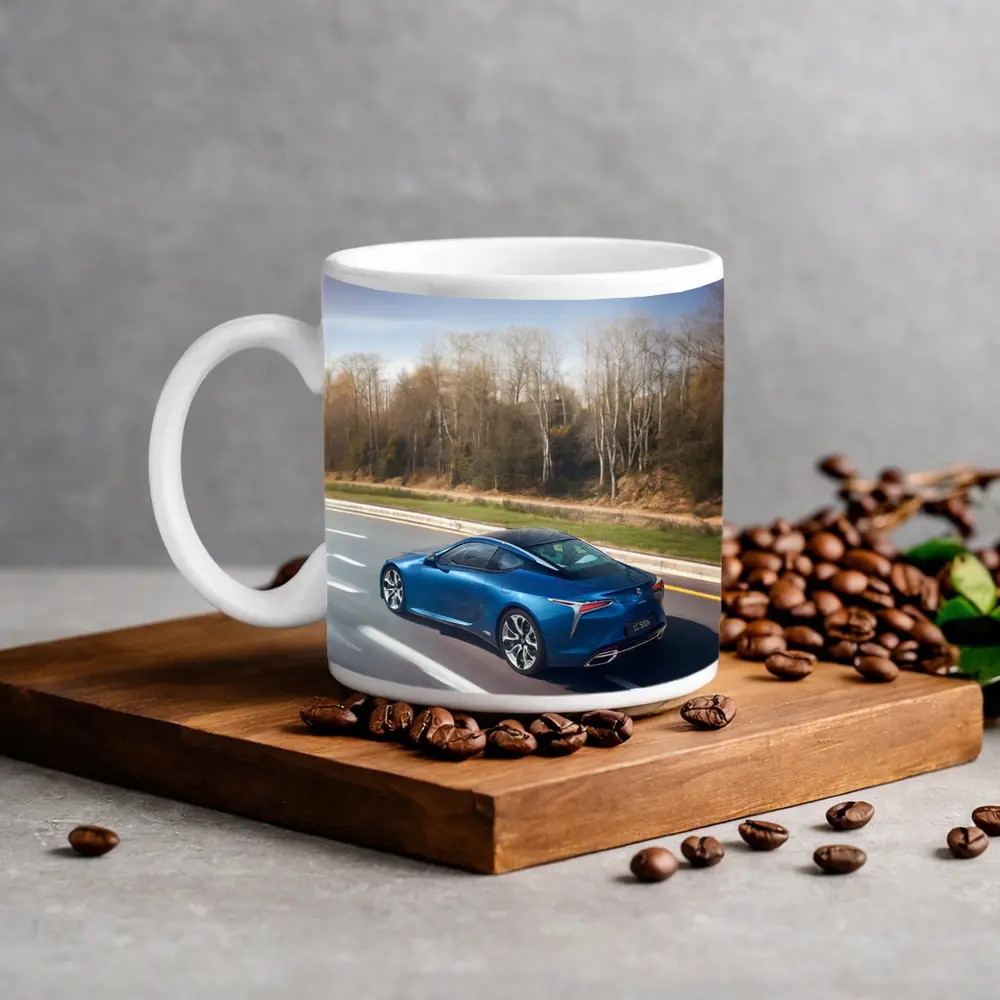 Lexus LC Blue Coupe On Open Highway – Mugs