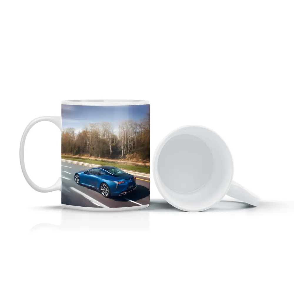 Lexus LC Blue Coupe On Open Highway – Mugs