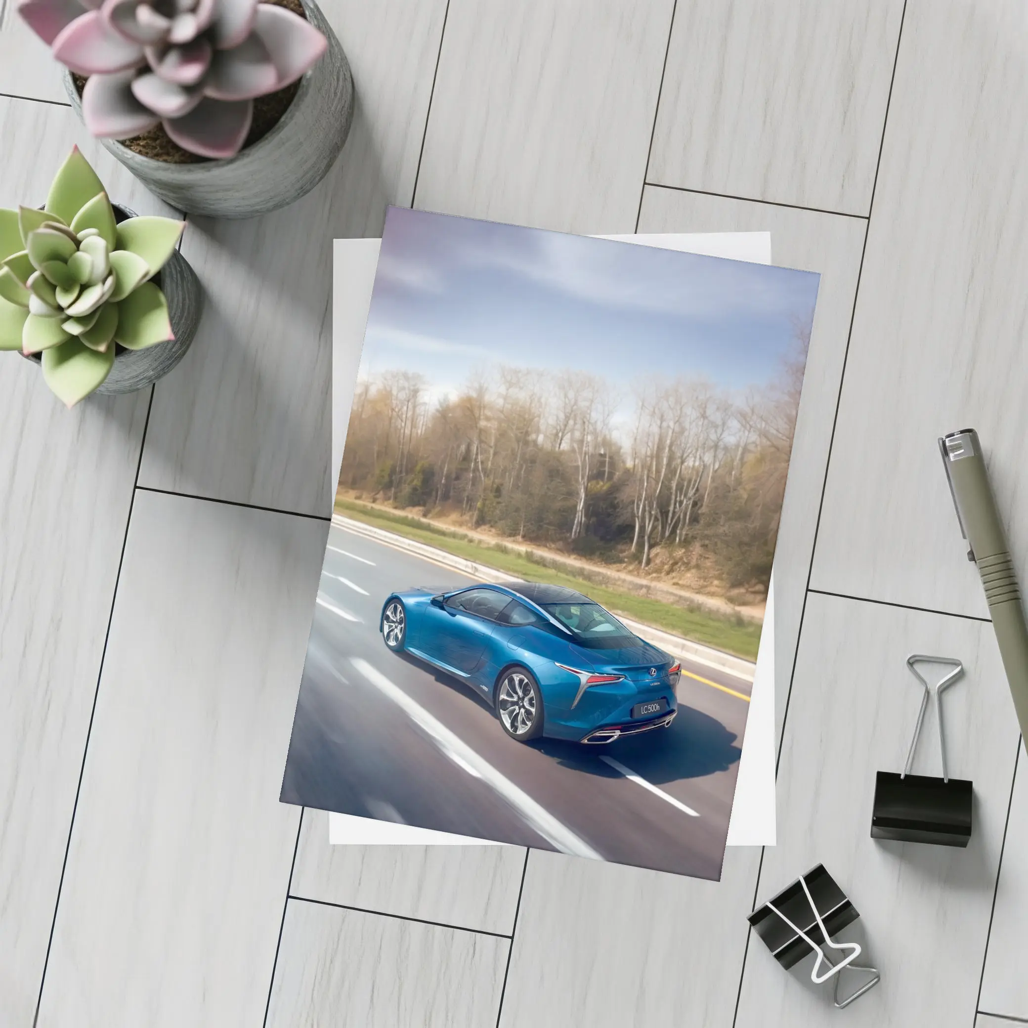 Lexus LC Blue Coupe On Open Highway – Postcards
