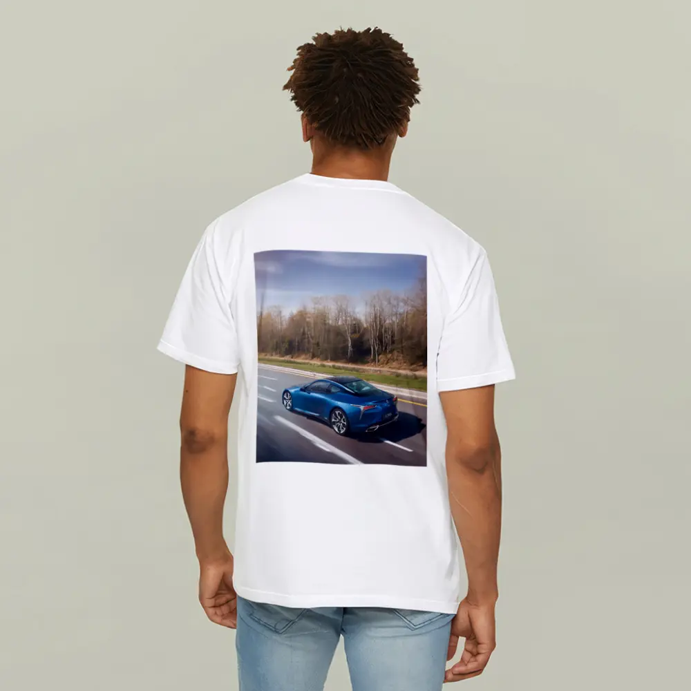 Lexus LC Blue Coupe On Open Highway – T-Shirts