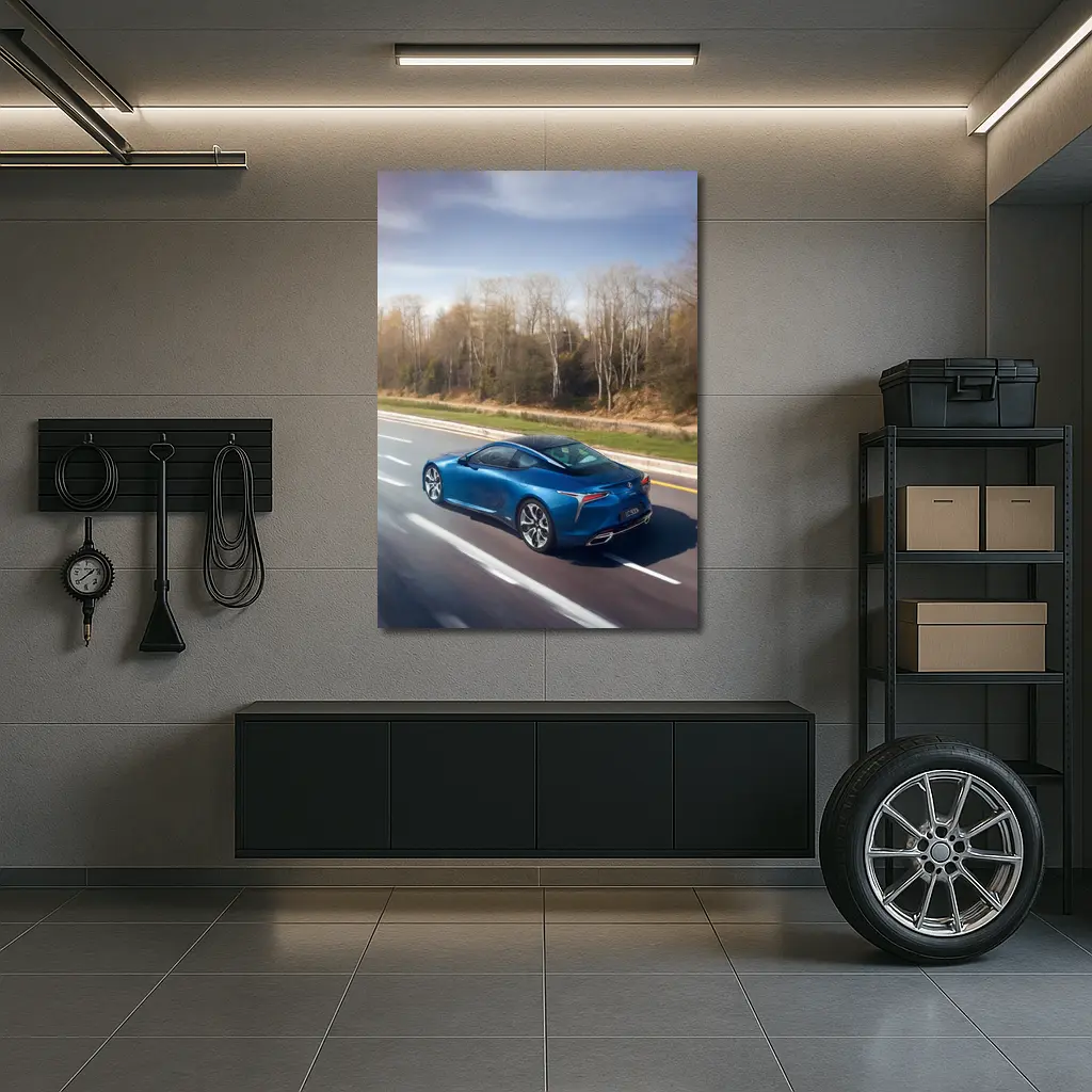 Lexus LC Blue Coupe On Open Highway – Wall Art