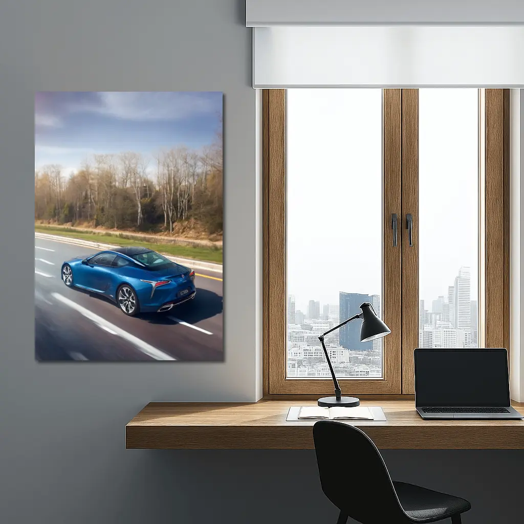 Lexus LC Blue Coupe On Open Highway – Wall Art