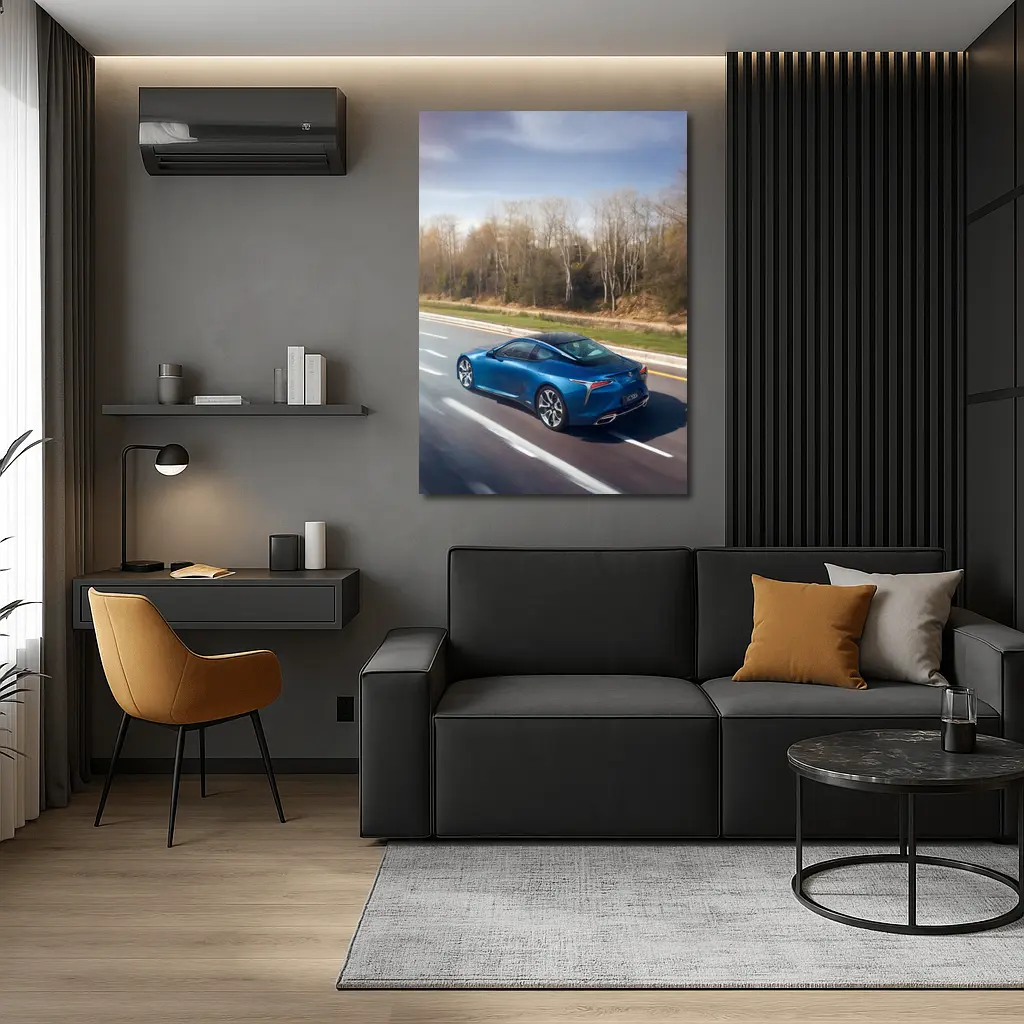 Lexus LC Blue Coupe On Open Highway – Wall Art