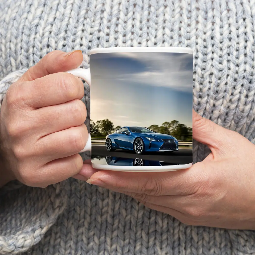 Lexus LC 500h Blue Coupe On Road – Mugs