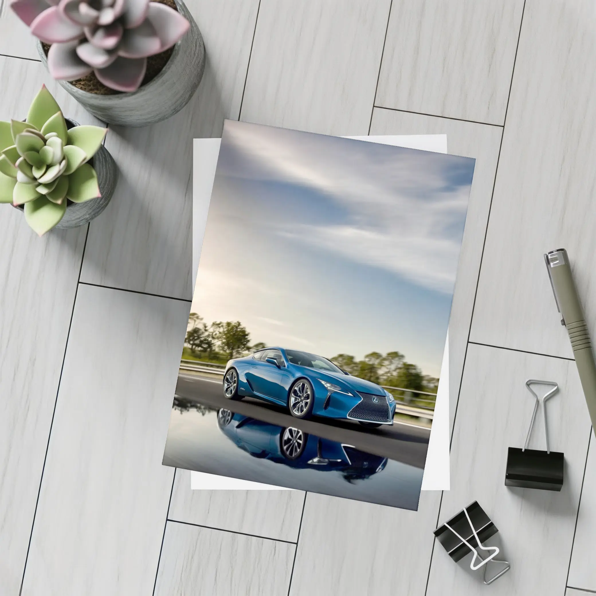 Lexus LC 500h Blue Coupe On Road – Postcards