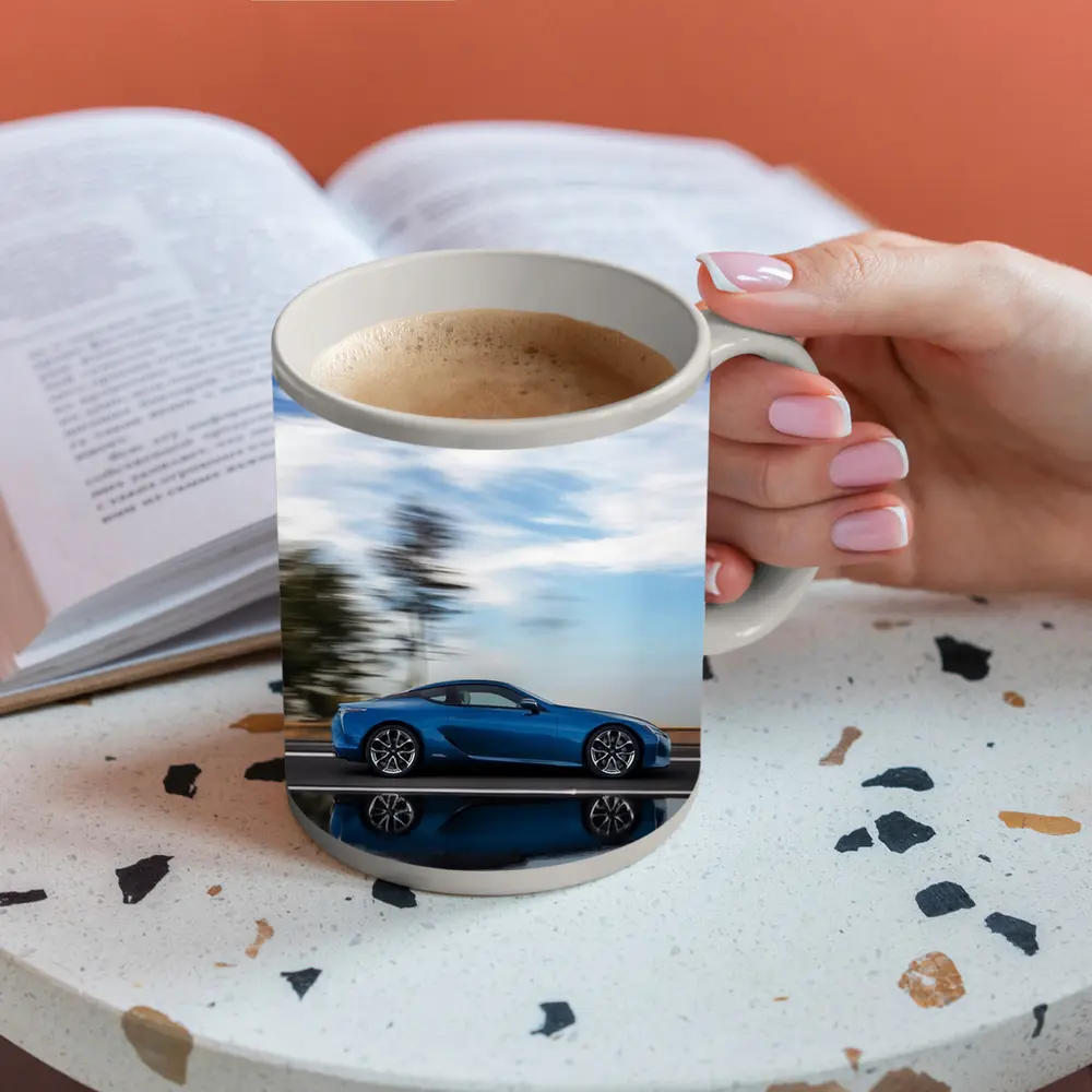 Lexus LC Blue Coupe Speed Road Shot – Mugs