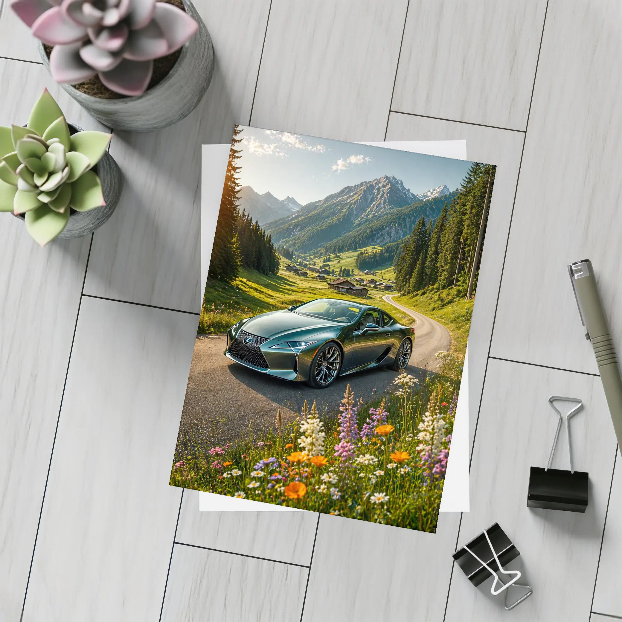 Lexus LC Green Coupe Alpine Mountain Road – Postcards