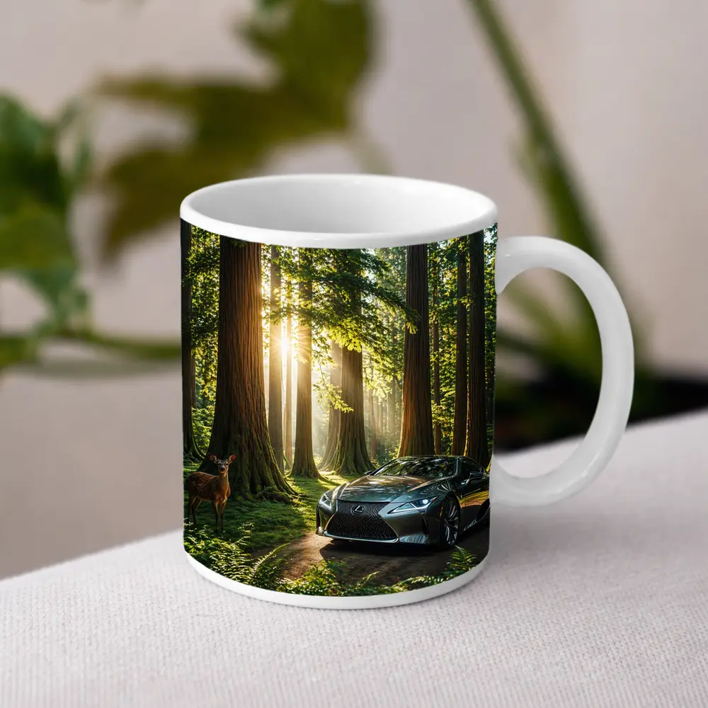 Lexus LC Coupe Parked In Sunlit Forest – Mugs