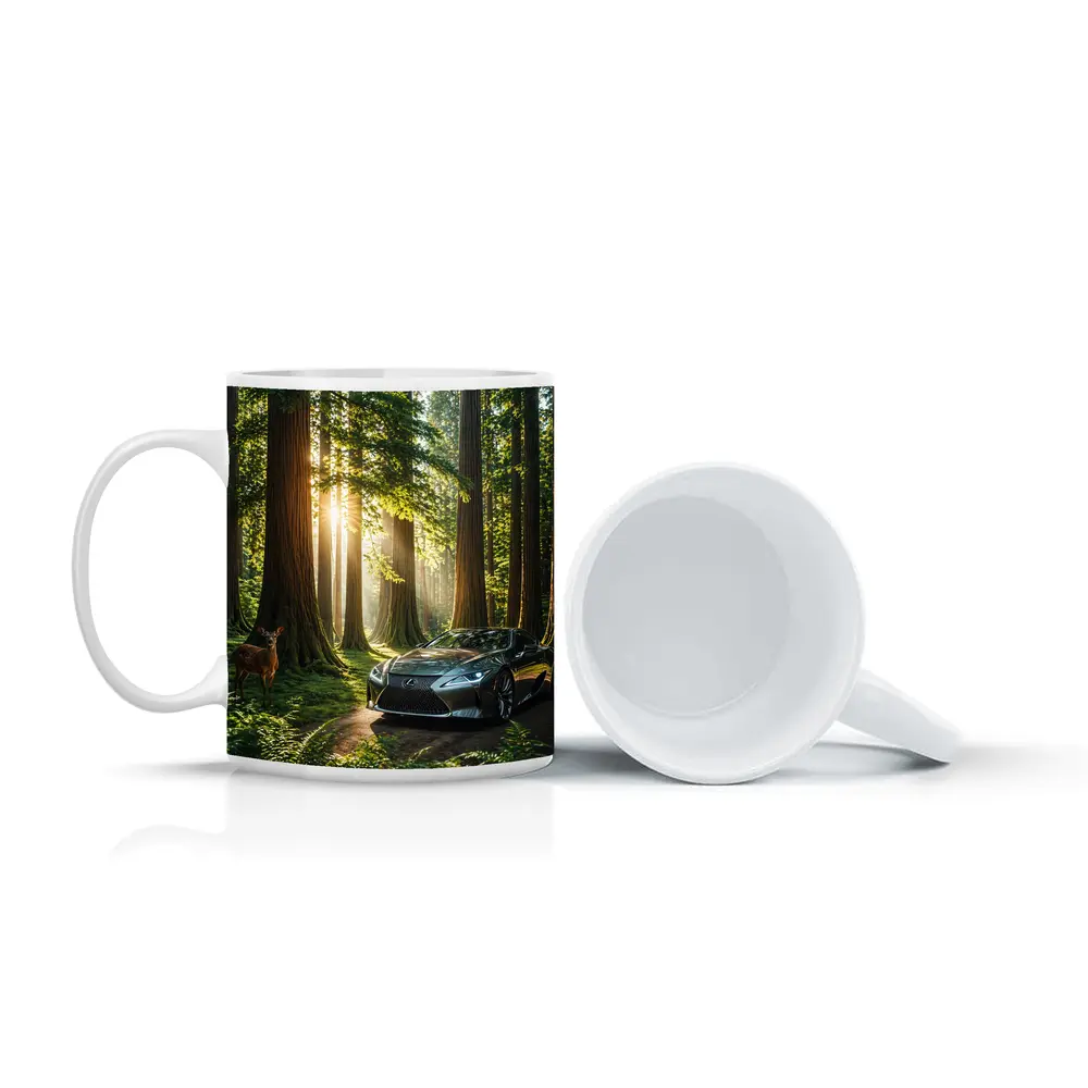 Lexus LC Coupe Parked In Sunlit Forest – Mugs