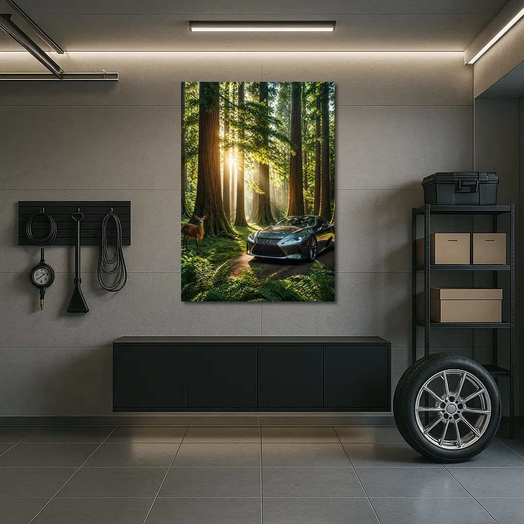 Lexus LC Coupe Parked In Sunlit Forest – Wall Art