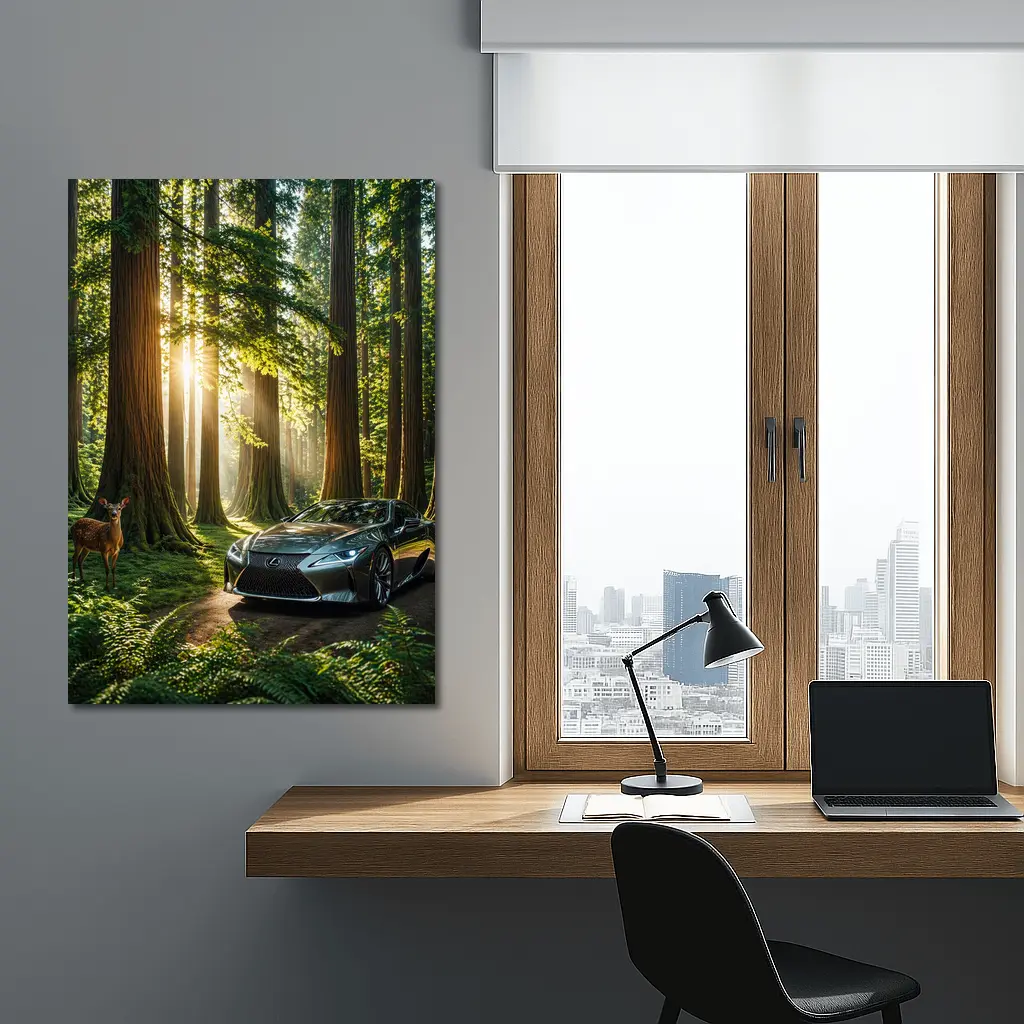 Lexus LC Coupe Parked In Sunlit Forest – Wall Art