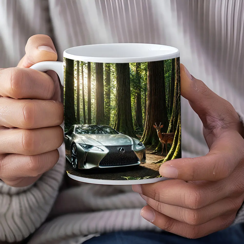 Lexus LC Silver Sports Car Forest Deer – Mugs
