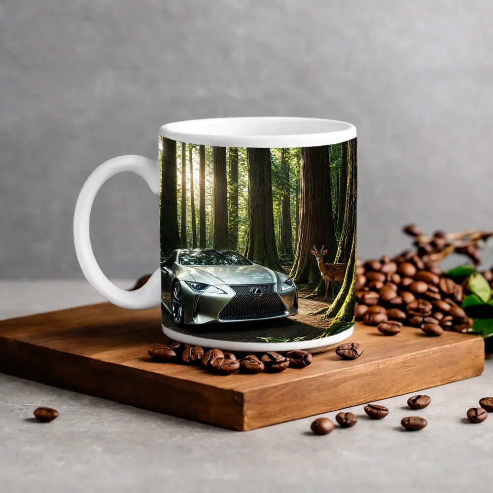 Lexus LC Silver Sports Car Forest Deer – Mugs