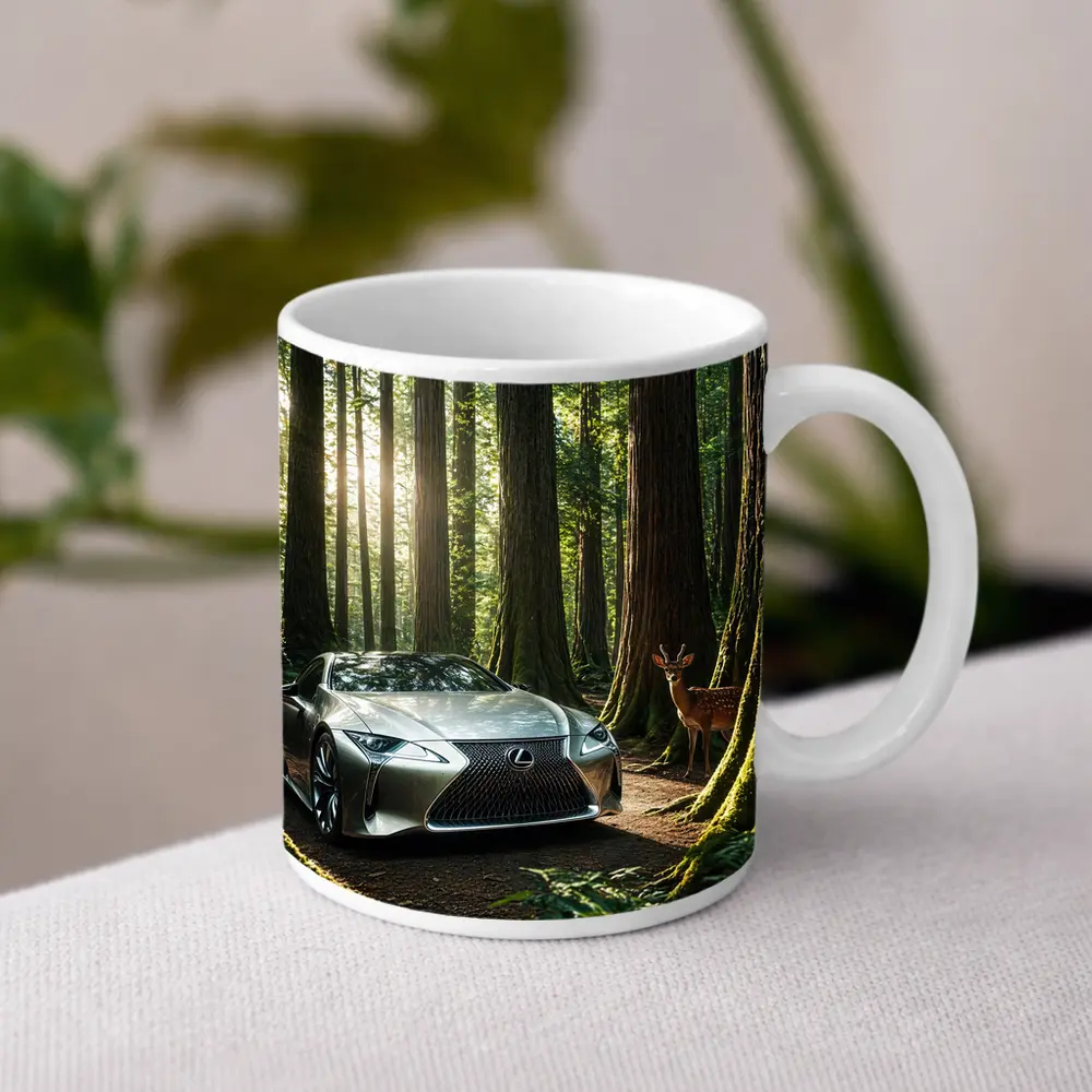 Lexus LC Silver Sports Car Forest Deer – Mugs