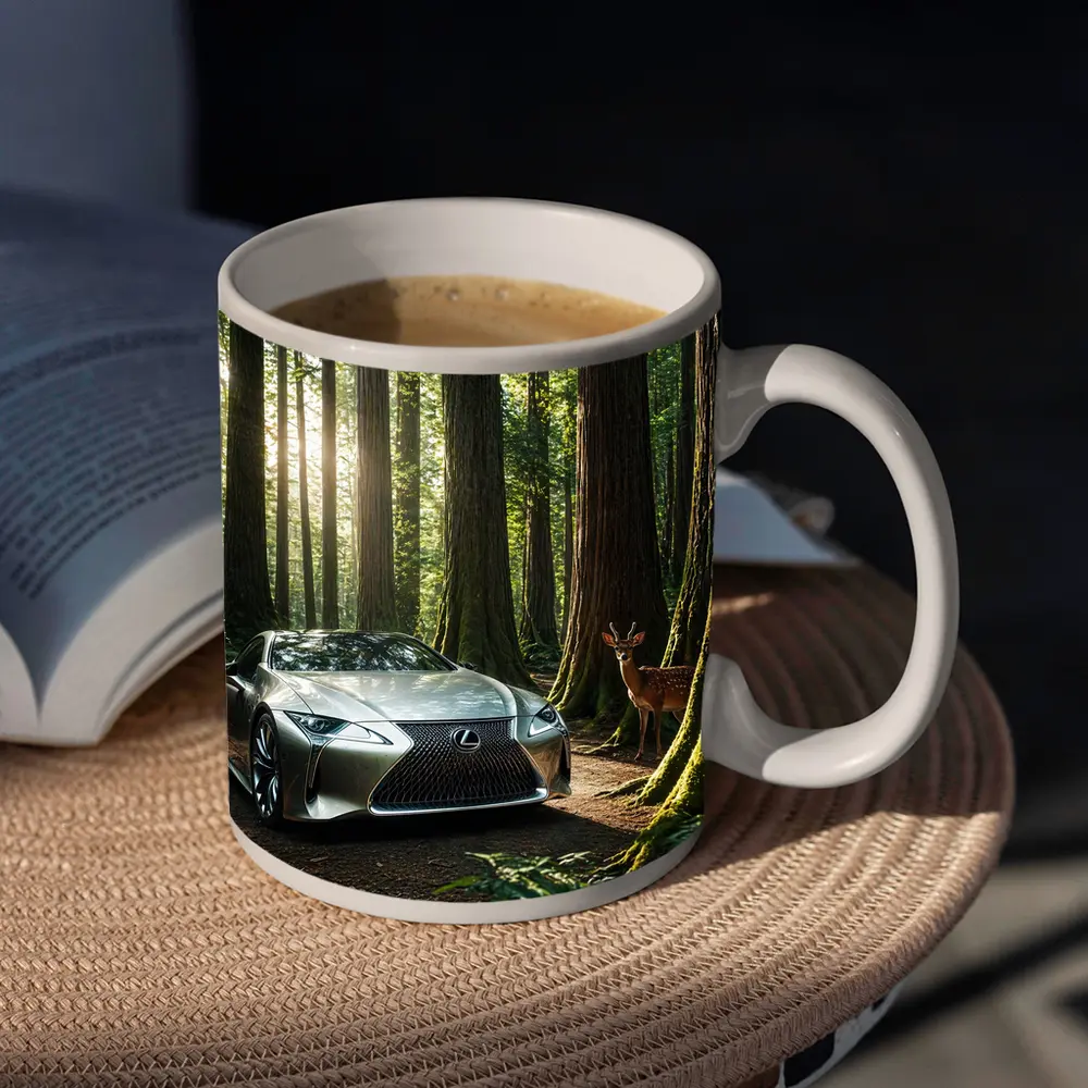 Lexus LC Silver Sports Car Forest Deer – Mugs