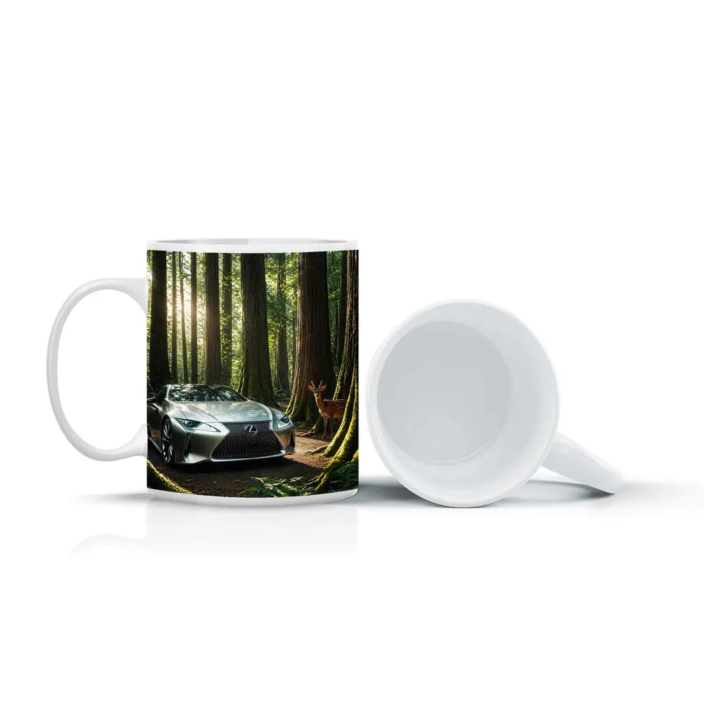 Lexus LC Silver Sports Car Forest Deer – Mugs