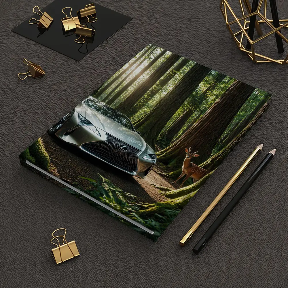 Lexus LC Silver Sports Car Forest Deer – Notebooks