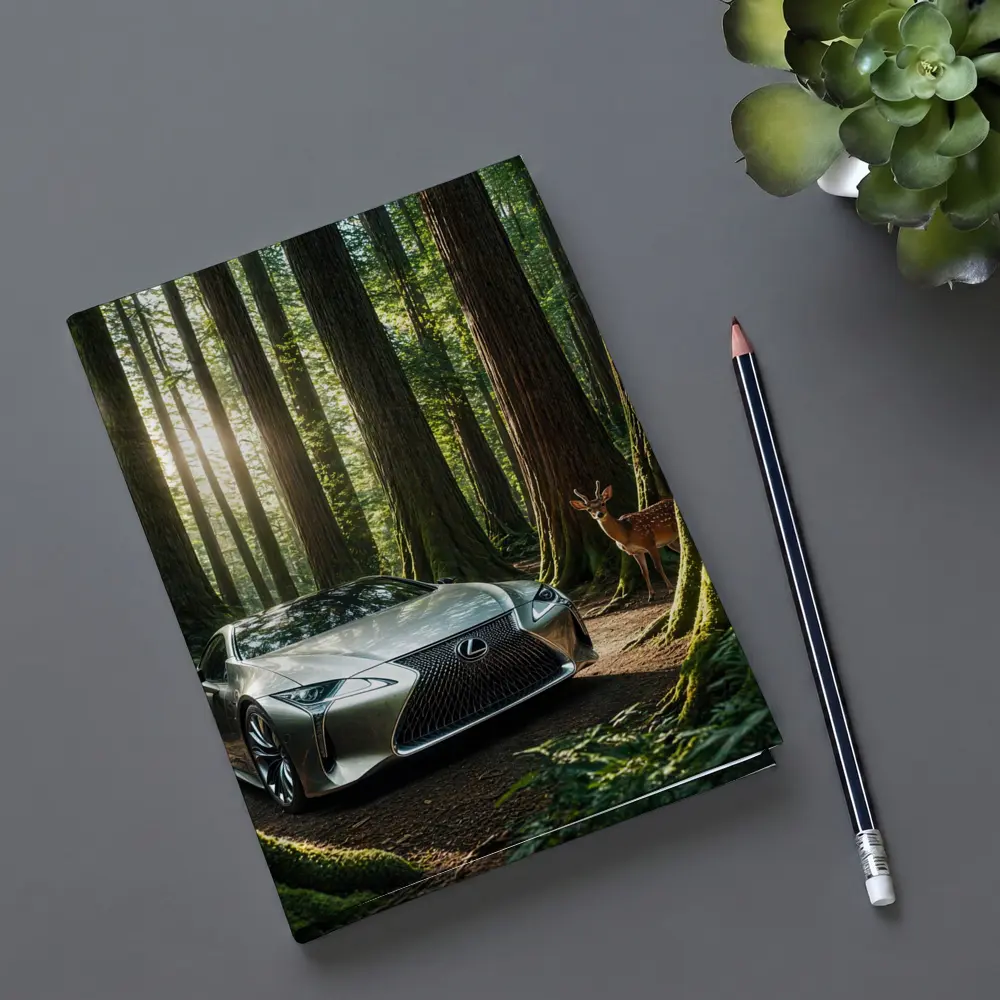 Lexus LC Silver Sports Car Forest Deer – Notebooks