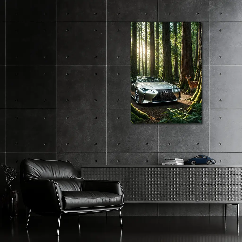 Lexus LC Silver Sports Car Forest Deer – Wall Art