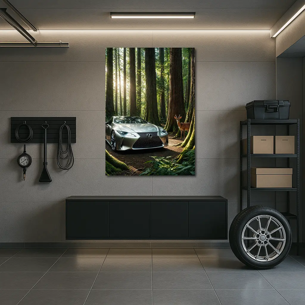 Lexus LC Silver Sports Car Forest Deer – Wall Art