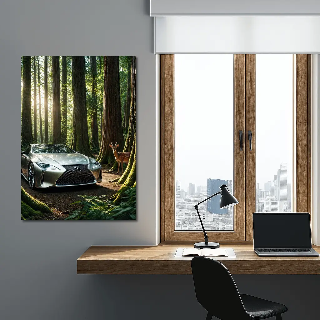 Lexus LC Silver Sports Car Forest Deer – Wall Art