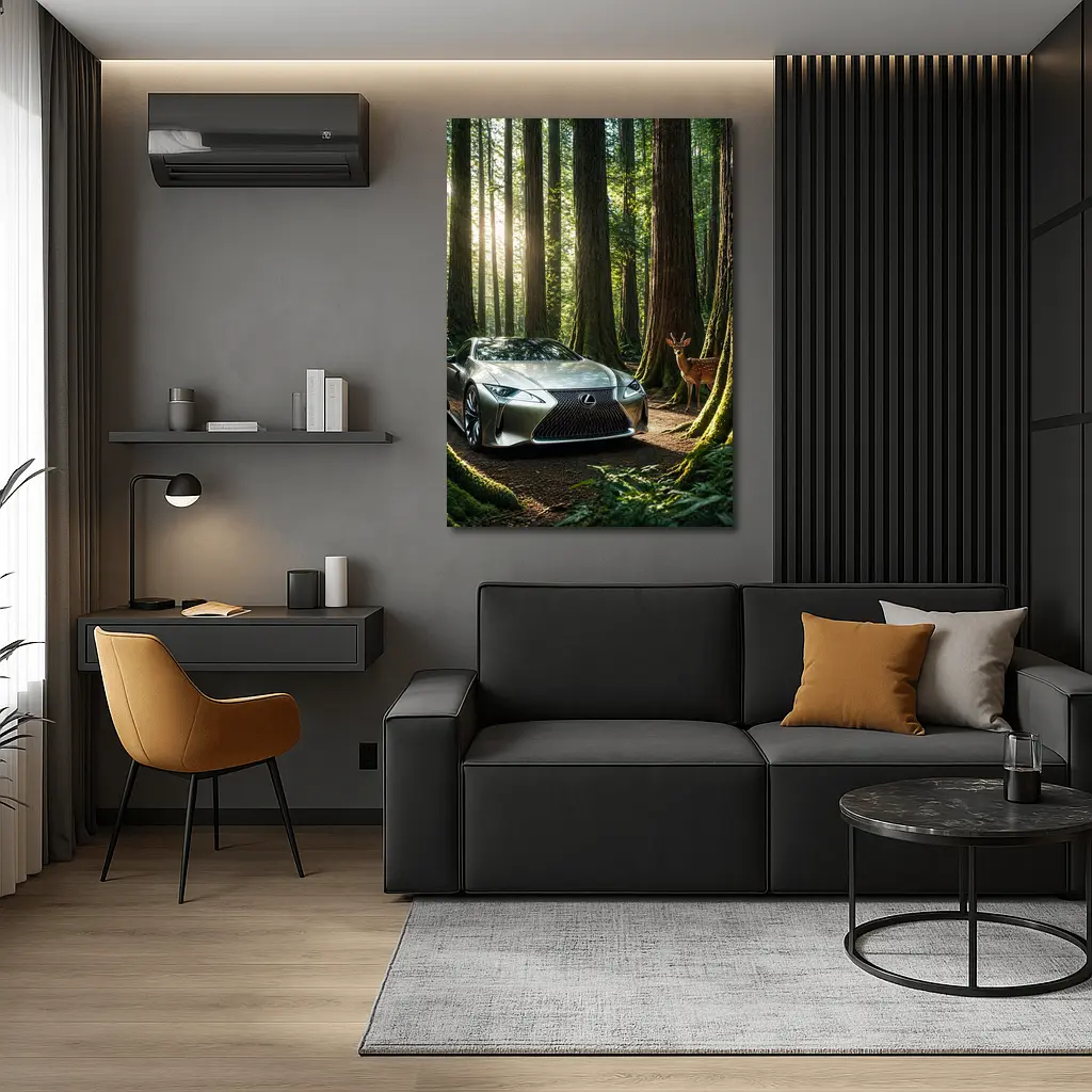 Lexus LC Silver Sports Car Forest Deer – Wall Art