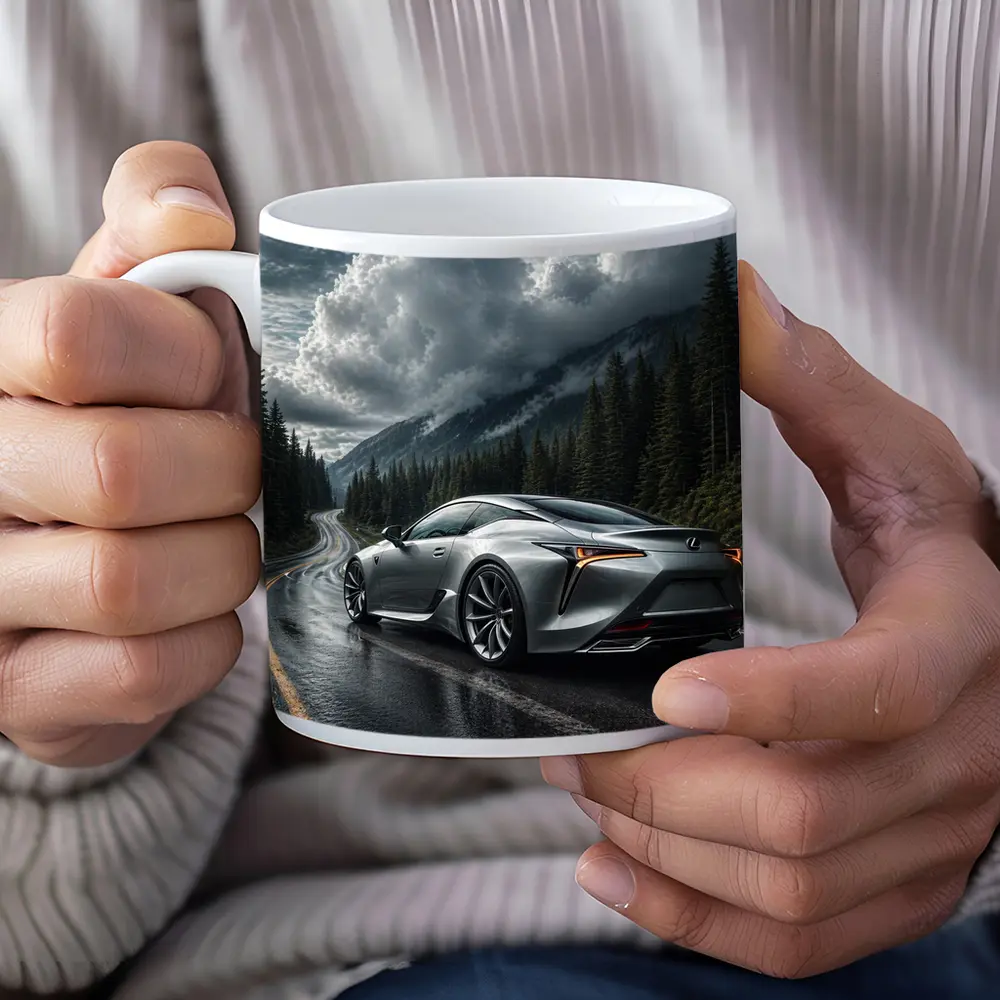 Lexus LC Silver Coupe Rainy Mountain Road – Mugs