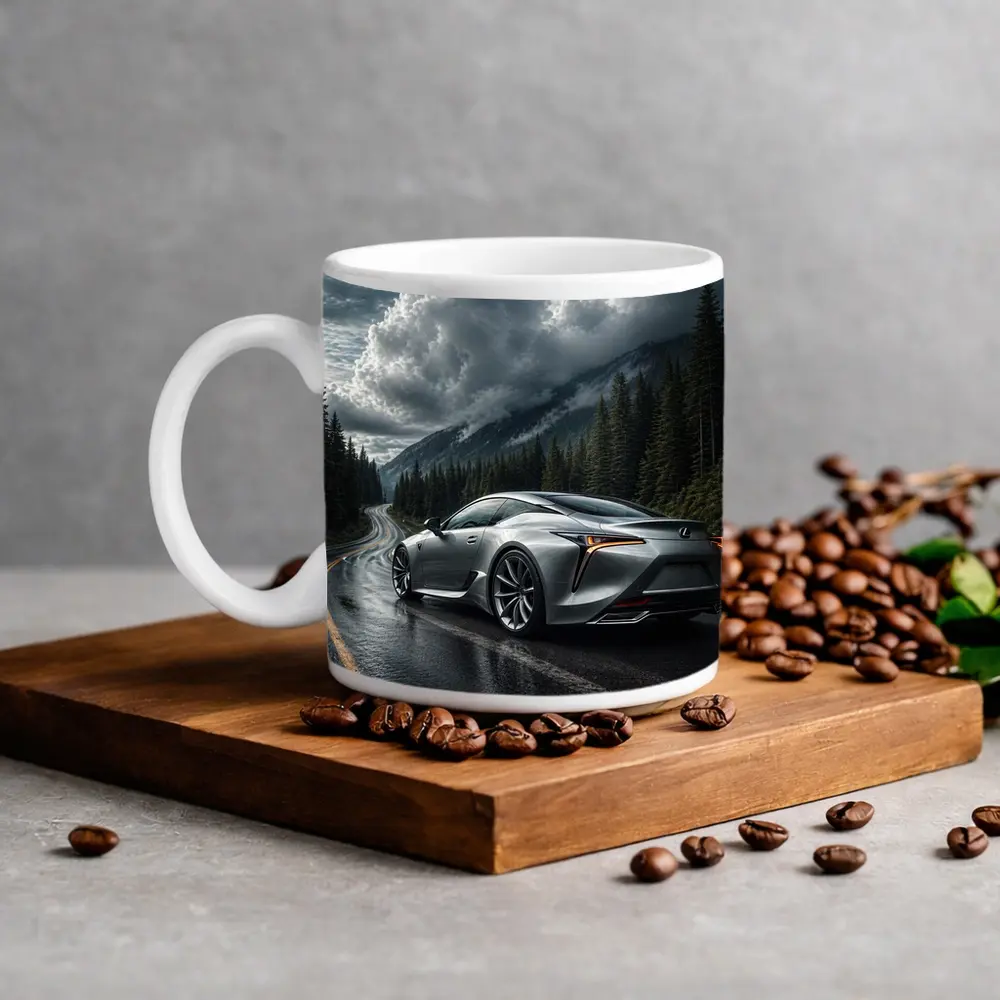 Lexus LC Silver Coupe Rainy Mountain Road – Mugs
