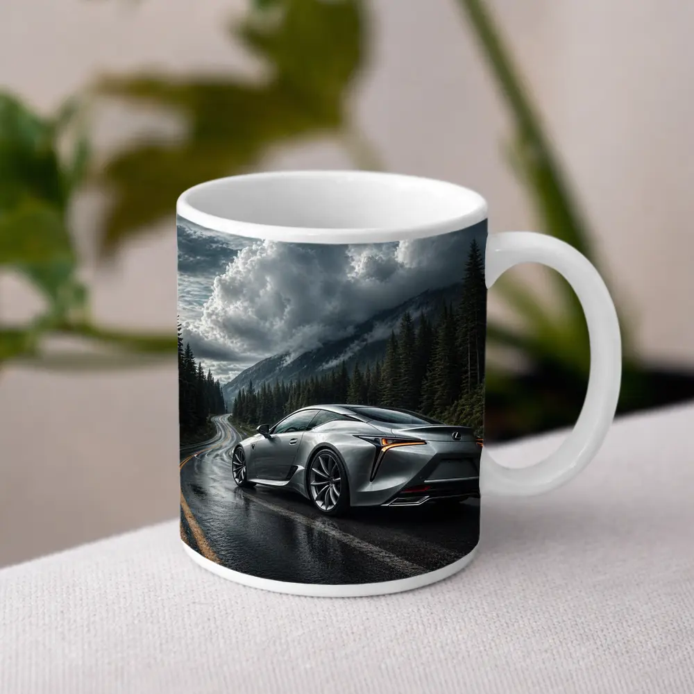 Lexus LC Silver Coupe Rainy Mountain Road – Mugs