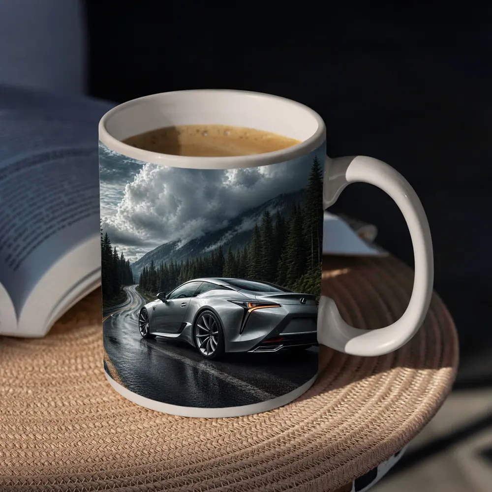 Lexus LC Silver Coupe Rainy Mountain Road – Mugs