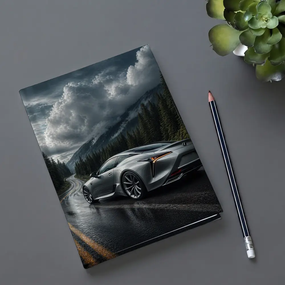 Lexus LC Silver Coupe Rainy Mountain Road – Notebooks