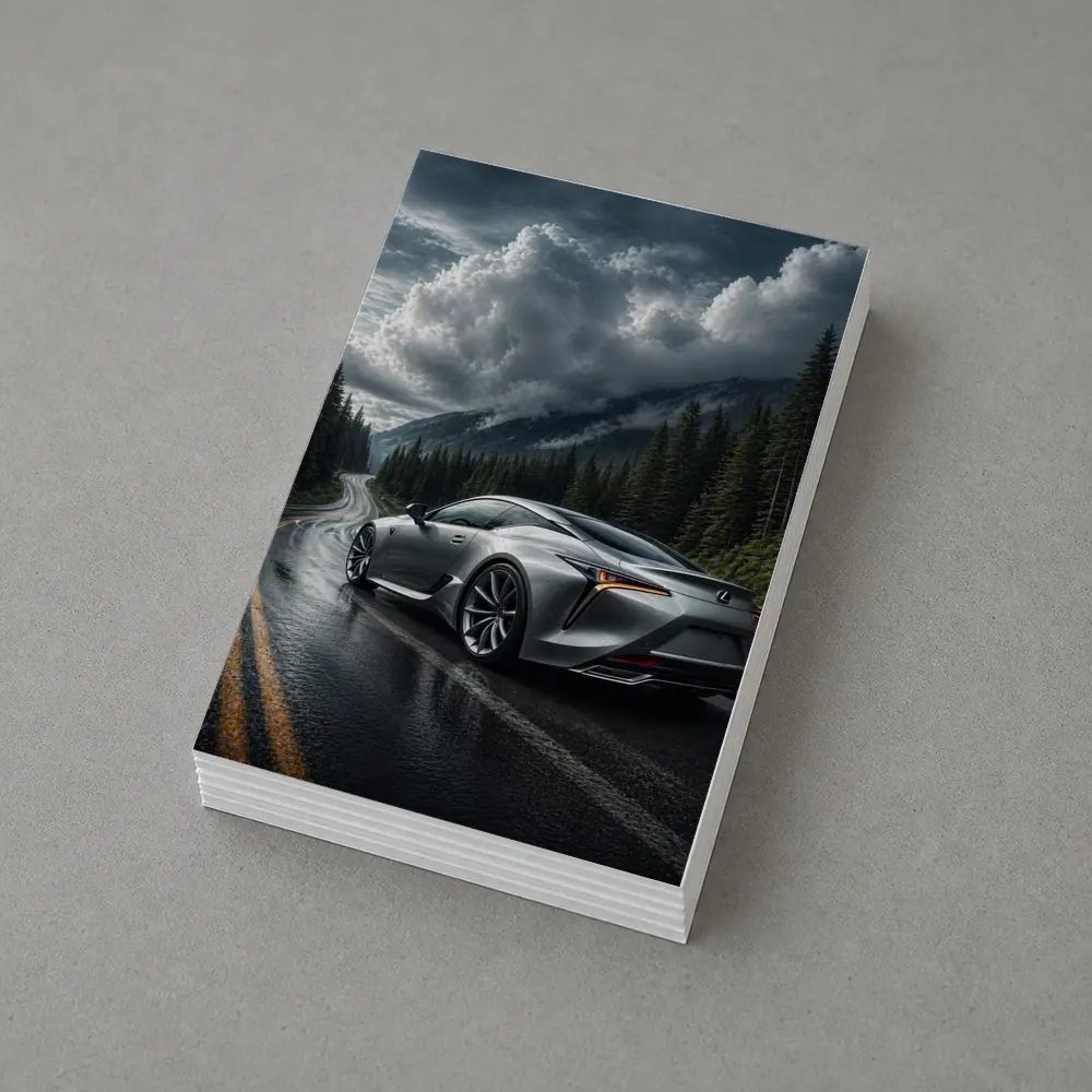 Lexus LC Silver Coupe Rainy Mountain Road – Postcards