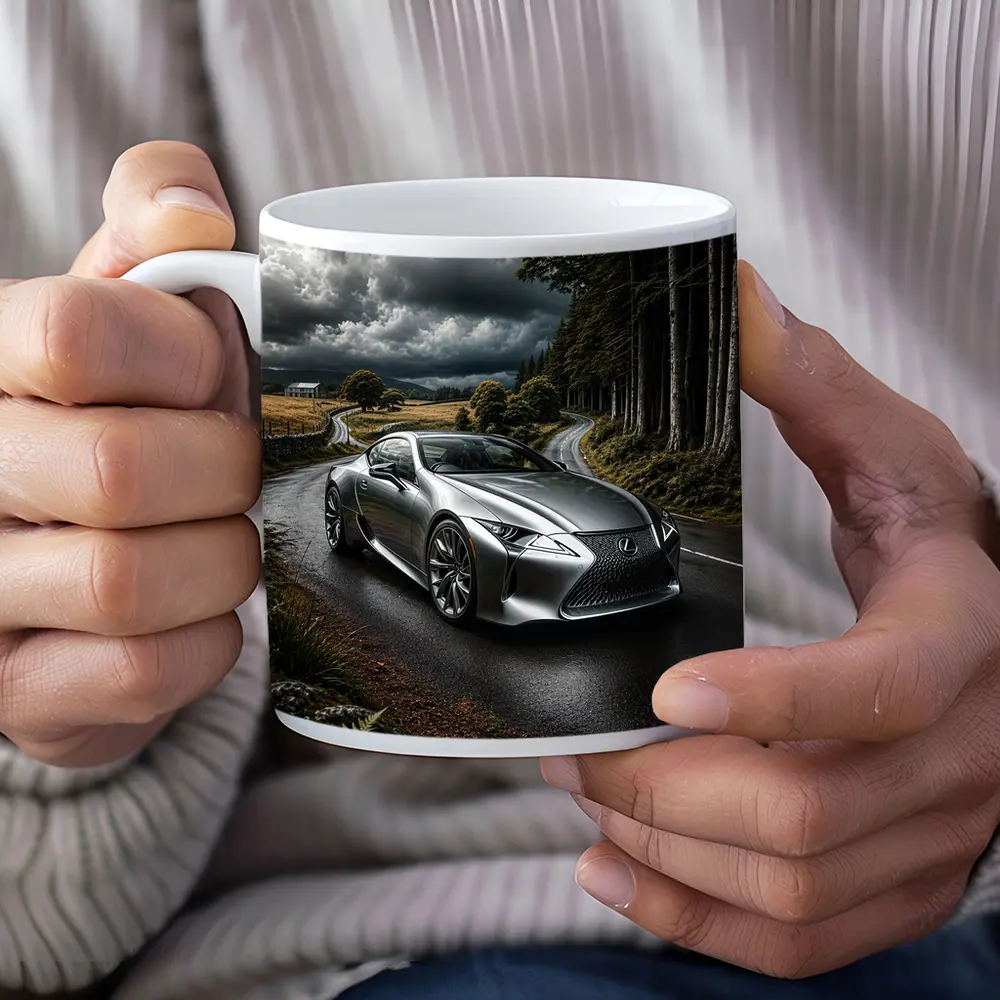 Lexus LC Silver Coupe Stormy Country Road – Mugs