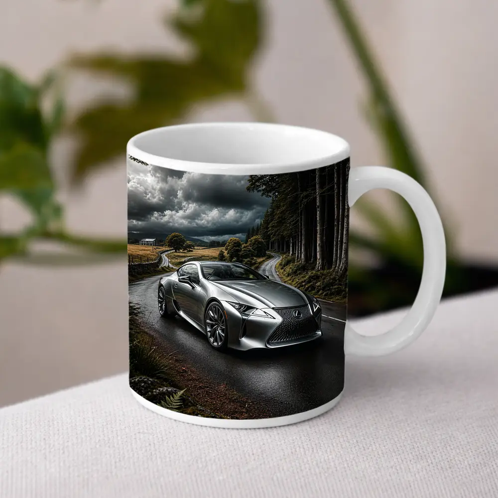 Lexus LC Silver Coupe Stormy Country Road – Mugs